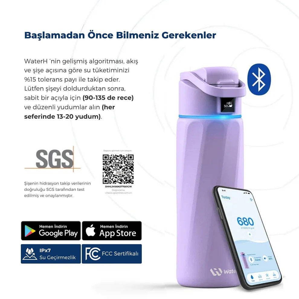 WaterH Boost Akıllı Termos 0.7L/24oz Mor